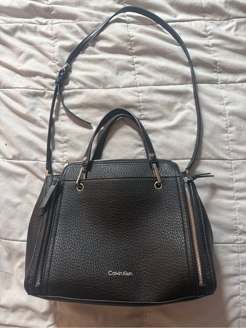 Calvin Klein Black Pebbled Leather Crossbody Satchel